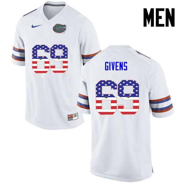 Florida Gators Men #69 Marcus Givens College Football USA Flag Fashion White